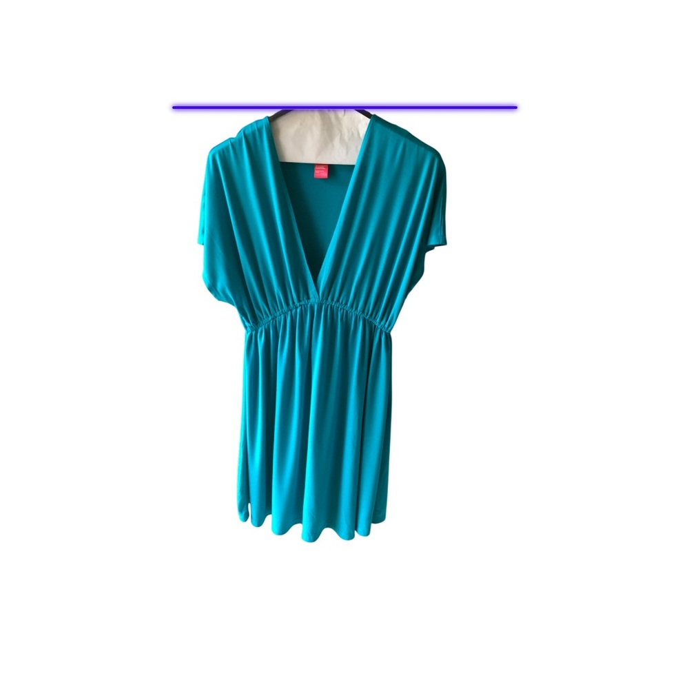 Turquoise Mix & Co V-Neck Gathered-Waist Tunic Top or mini dress